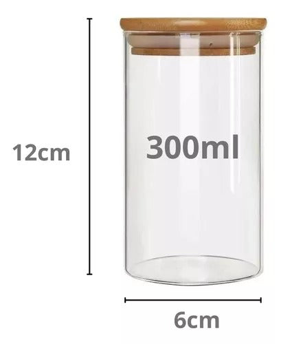Kit Potes De Vidro Hermético 300ml Tampa De Bambu 12 Peças