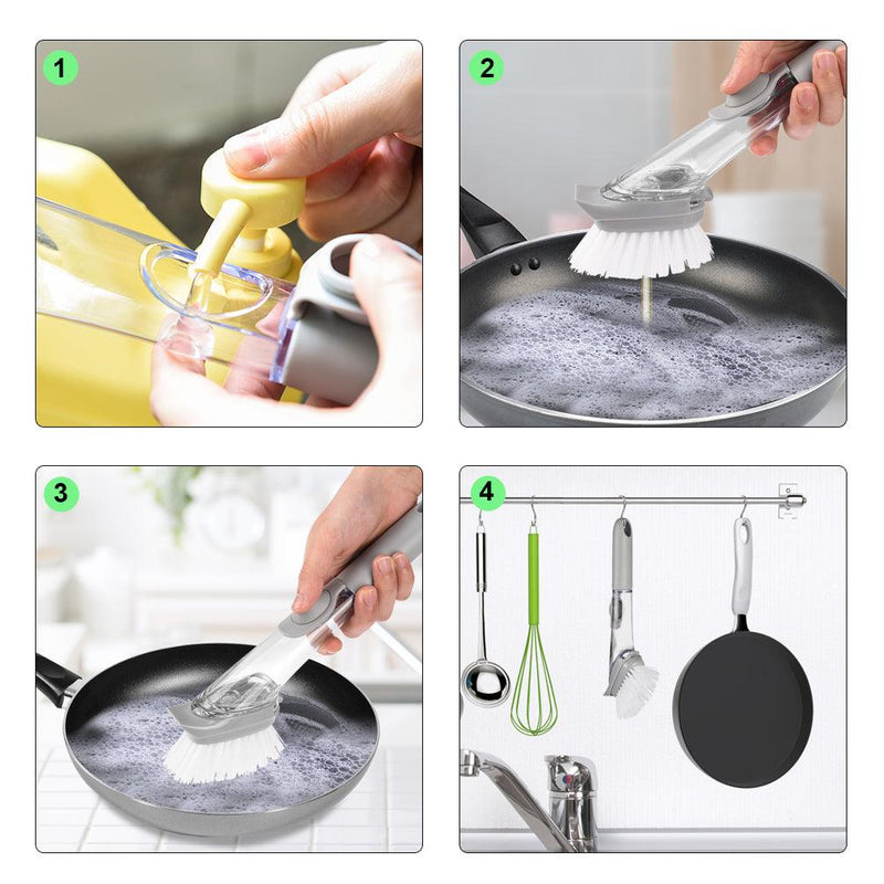 Escova Limpeza Lava Louça Porta Detergente Dispenser 2 em 1