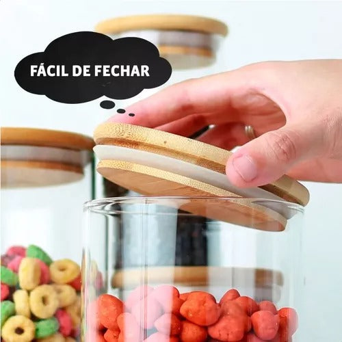 Kit Potes De Vidro Hermético 300ml Tampa De Bambu 12 Peças